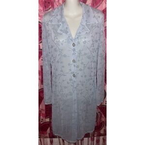🩵 Vintage Sheer Floral Long Sleeve Duster Button Up Shirt